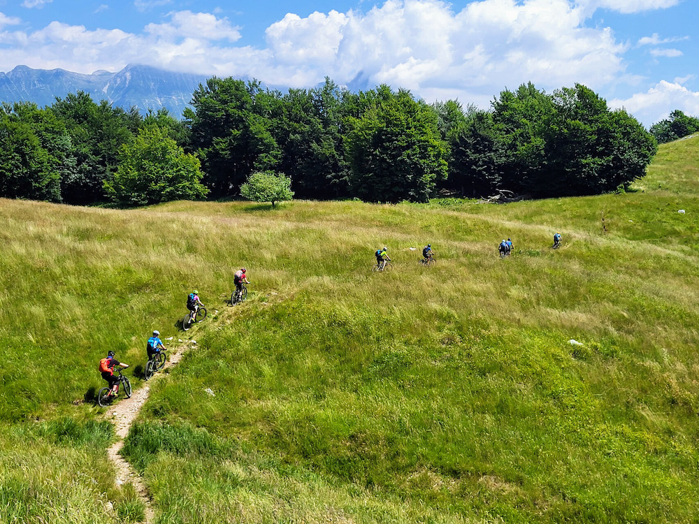 Mountainbiker auf einem Singletrail bei der beitune Trans-Slowenien